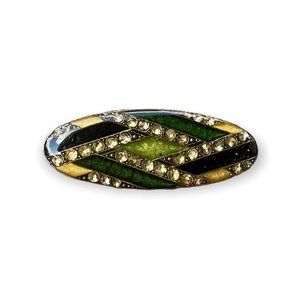 Pierre Bex Vintage Art Deco Green Black Rhinestone Enamel Brooch Pin